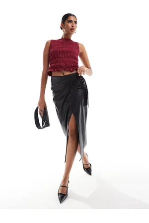 Miss Selfridge Faux leather midi skirt with wrap detail