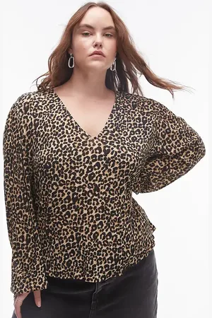 MANGO Curve tie neck top in leopard print