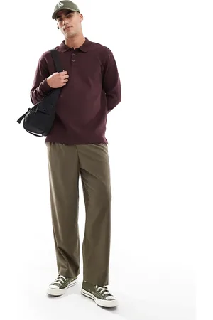 Only & Sons Relaxed fit long sleeve polo sweater in burgundy