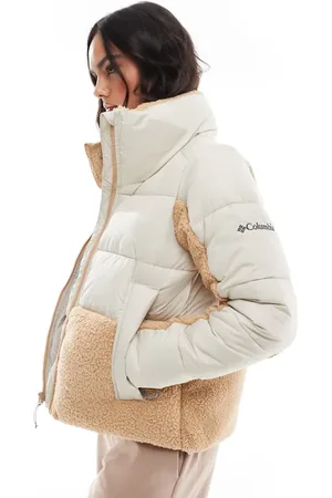 Columbia Leadbetter Point II sherpa hybrid puffer jacket in dark stone and canoe