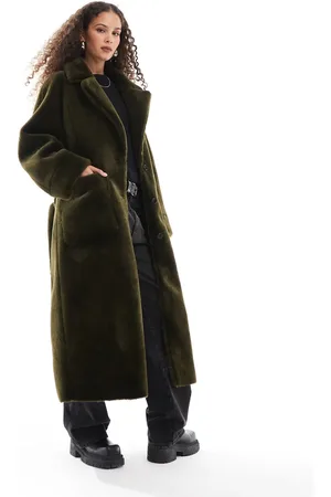 Urban Code Faux shearling belted maxi coat in khaki