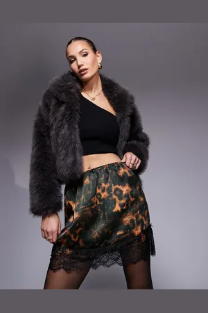 River Island Satin mini skirt with lace trim in leopard print