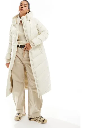 Threadbare Full length hooded puffer in cream