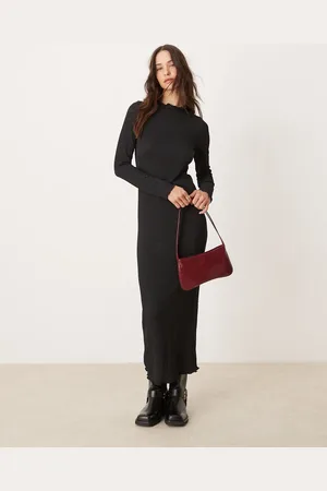 New Look Crinkle long sleeve midi dress in