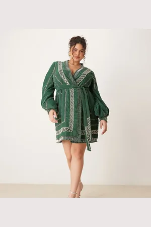 ASOS ASOS DESIGN Curve embellished velvet mini dress with tie detail in forest