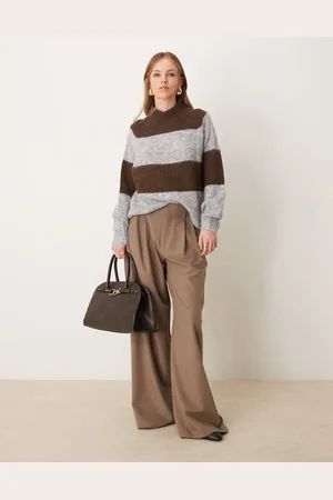 JDY High neck stripe jumper in brown &
