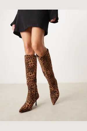 New Look Suedette knee boot in leopard print