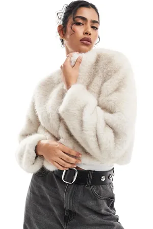 Bershka Faux fur cropped jacket in cream