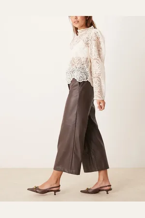 New Look Wide leg leather-look culottes in dark