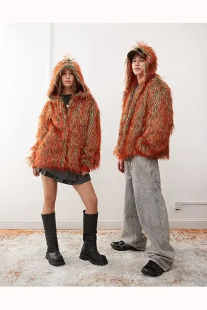 COLLUSION Unisex overhead fur coat in orange