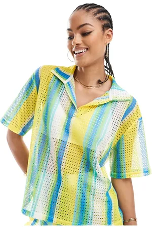 Extro & Vert Tall Striped crochet shirt co-ord in stripe
