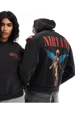 ASOS Unisex oversized hoodie with Nirvana prints in washed