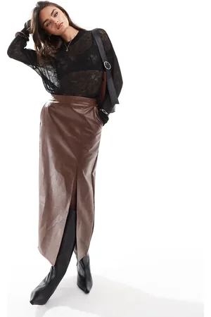 ASOS Leather look maxi skirt with side split in washed