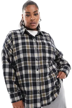 ASOS ASOS DESIGN Curve flannel oxford shirt in black & cream check