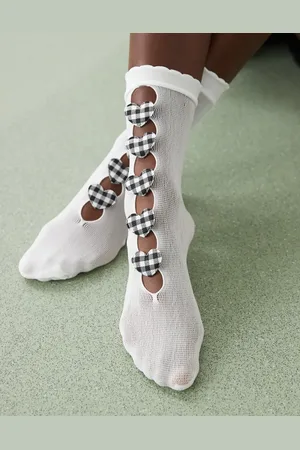 Reclaimed Ankle socks with gingham hearts in white