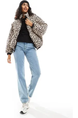 Bershka Reversible padded jacket in black & leopard print