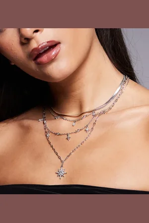 8 Other Reasons Multilayer celestial necklace in rhodium plated