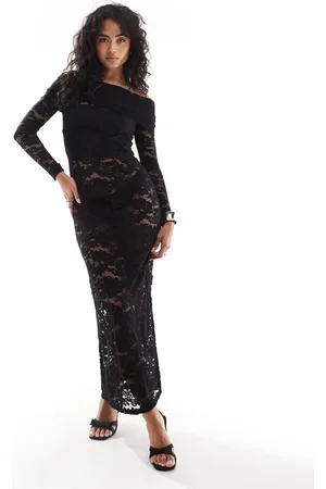 4th & Reckless Lace bardot foldover long sleeve maxi dress in
