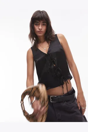 Topshop Satin asymmetric tie waistcoat in