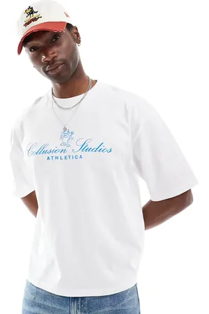 COLLUSION Boxy crop t-shirt with blue print