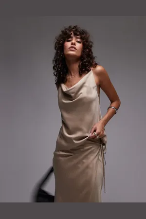 Topshop Co-ord satin slash neck top in champagne