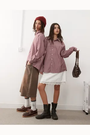 Reclaimed Unisex oversized shirt in burgundy stripe