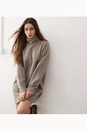 Weekday Annie wool blend roll neck knitted mini dress in mole melange exclusive to ASOS