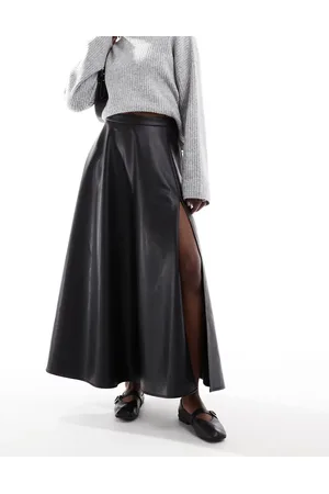 ASOS Leather look high split detail volume maxi skirt in