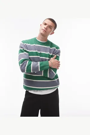 Topman Fluffy crew jumper in and grey stripe