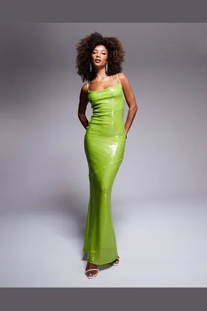 ASOS Sheer sequin cowl neck maxi dress with strappy back in lime green
