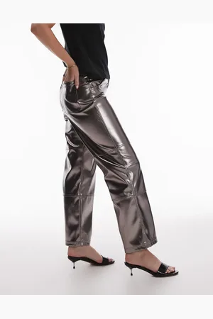 Topshop Hourglass straight leg metallic faux leather trouser in gunmetal