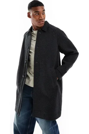 HUGO BOSS Ocozy herringbone longline overcoat in black and grey
