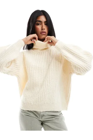 Stradivarius Roll neck chunky jumper in light ecru