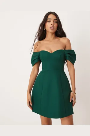 Forever New Off shoulder structured mini dress in emerald