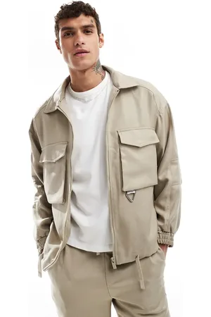 Sixth June Front pocket logo detail jacket co-ord in beige
