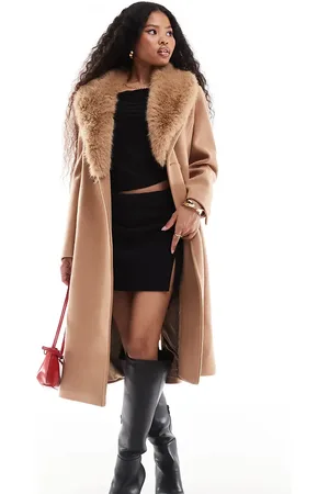 Forever New Faux fur collar coat in camel