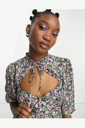 The Frolic Exclusive frill neck cut-out detail blouse in floral