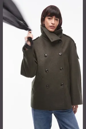 MANGO Oversized collar wool coat in dark