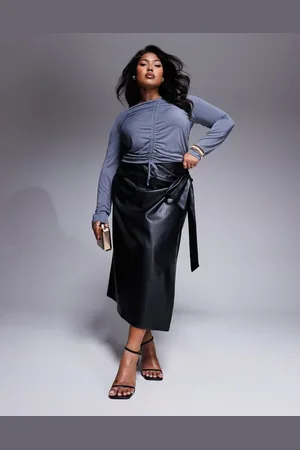 Never Fully Dressed PU wrap midi skirt in