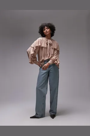 & OTHER STORIES & sheer blouse with ruffle detail and scarf neck tie in beige