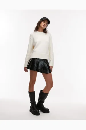 MANGO Mini leather look pleated skirt in