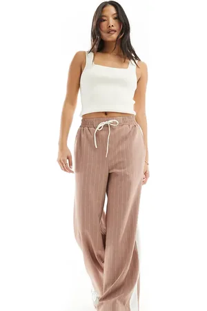 ASOS ASOS DESIGN Petite pull on trousers with contrast panel in mink stripe