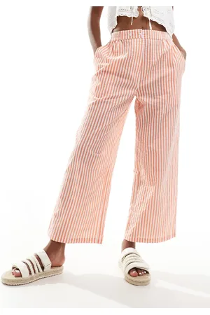 ASOS Cropped pull on trousers with tab waistband in orange stripe