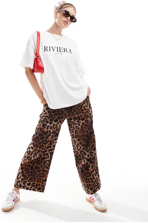 ASOS Cropped pull on trousers in leopard print