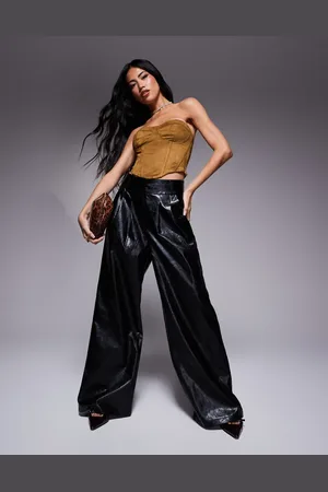 River Island Faux leather wide leg trouser in
