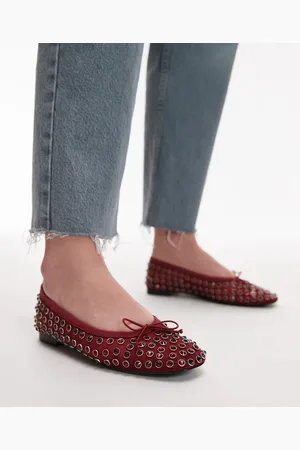 MANGO Studded bow front ballet pump in