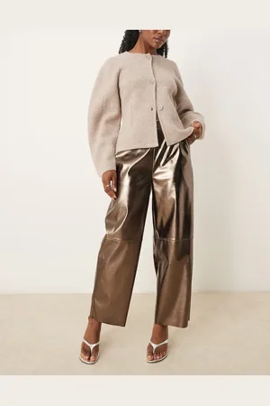 ASOS Faux leather pull on barrel trousers in brass