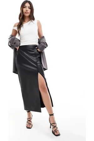 ASOS Leather look maxi skirt with side split in