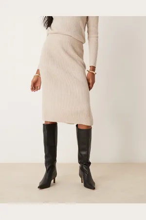 JDY Ribbed midi skirt co-ord in beige