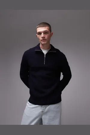 ARKET Wool blend chunky rib jumper with half zip funnel neck in